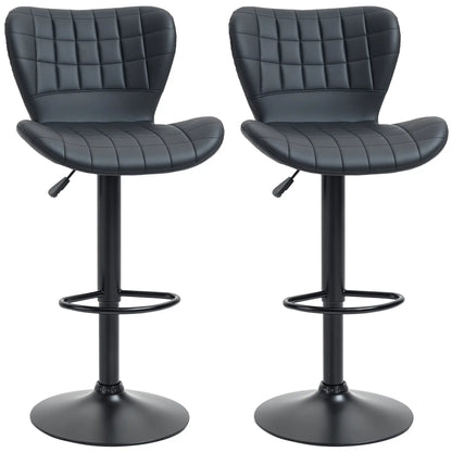 Adjustable Swivel Bar Stools, Set of 2, PU Leather, Black Bar Stools Black at Gallery Canada