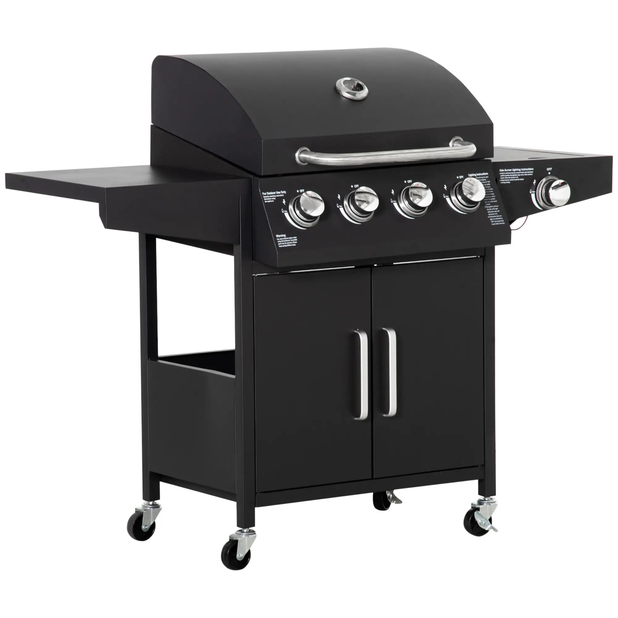 4+1 Burner LP Gas Grill Outdoor BBQ Trolley, Black Propane Gas Grills at Gallery Canada