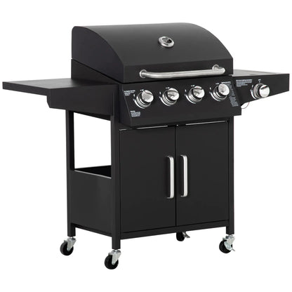 4+1 Burner LP Gas Grill Outdoor BBQ Trolley, Black Propane Gas Grills at Gallery Canada