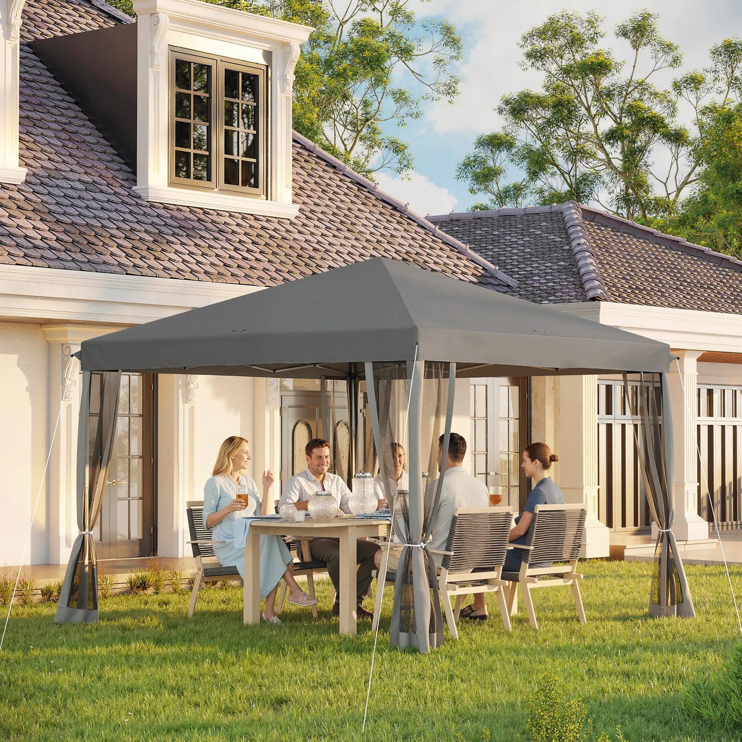 10' x 10' Pop Up Canopy Tent, Removable Mesh Sidewalls, Carry Bag, Light Grey Pop Up Canopies at Gallery Canada