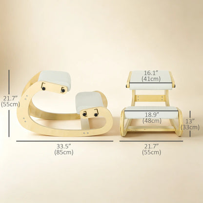 Ergonomic Kneeling Chair, Adjustable Rocking Wood Stool, Cream White Office Chairs at Gallery Canada