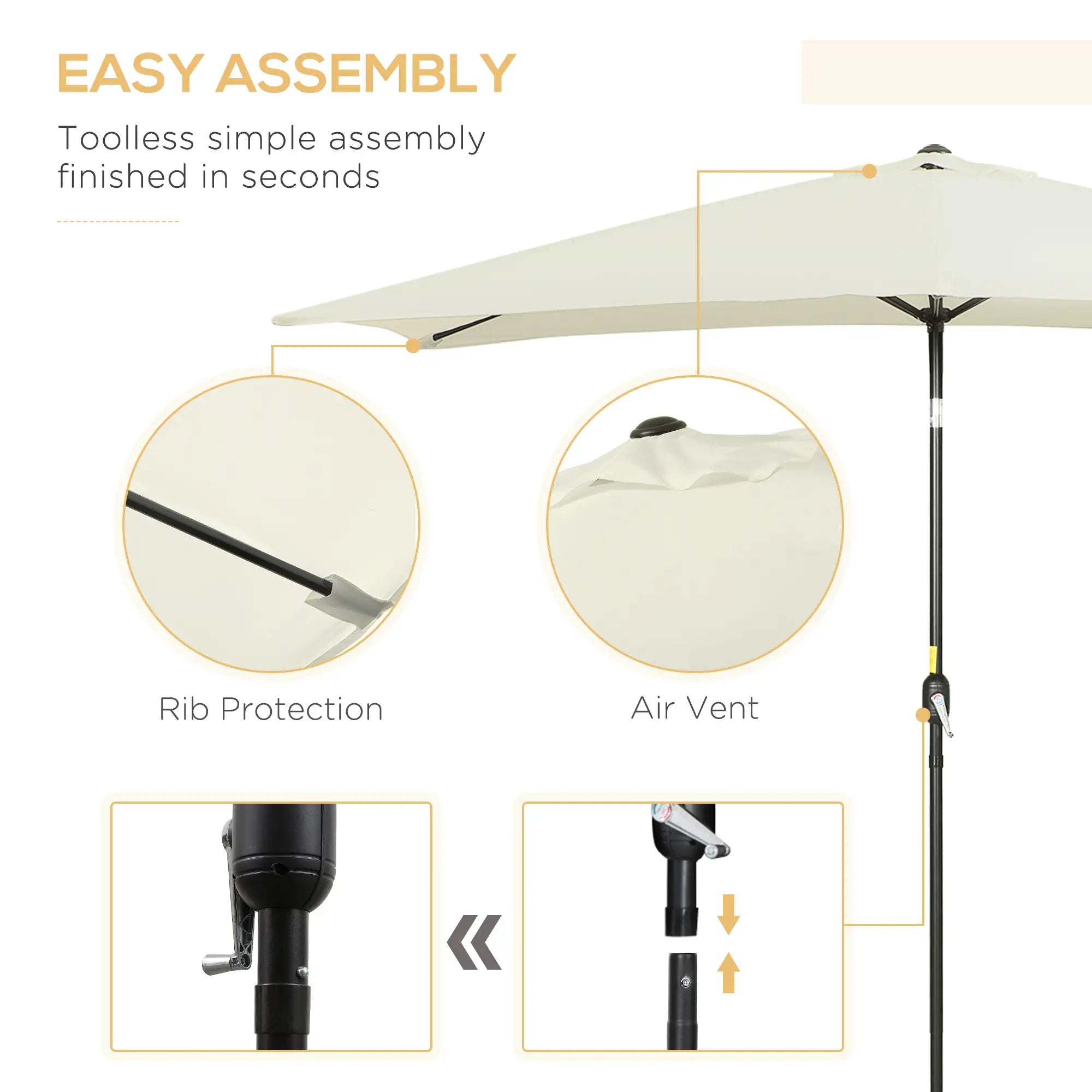 6.5x10ft Rectangle Aluminum Patio Umbrella, Outdoor Sunshade Canopy, Cream White Sun Umbrellas at Gallery Canada