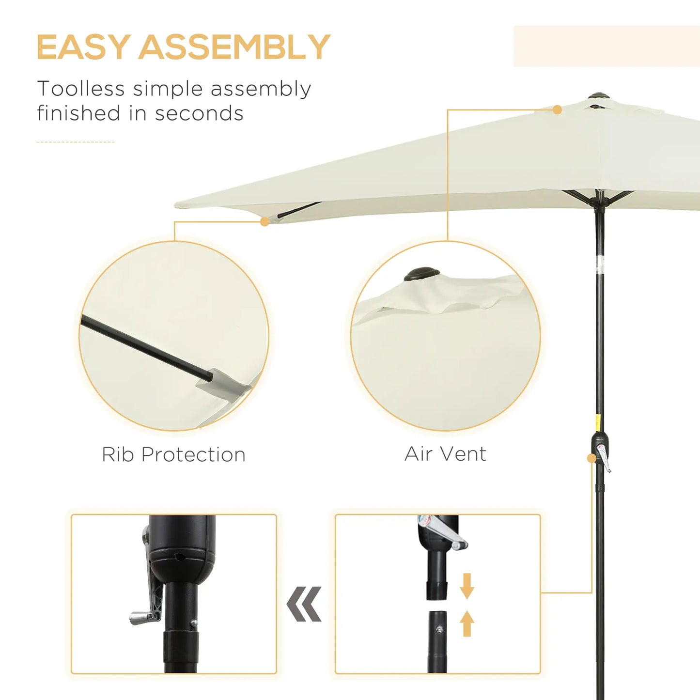 6.5x10ft Rectangle Aluminum Patio Umbrella, Outdoor Sunshade Canopy, Cream White Sun Umbrellas at Gallery Canada