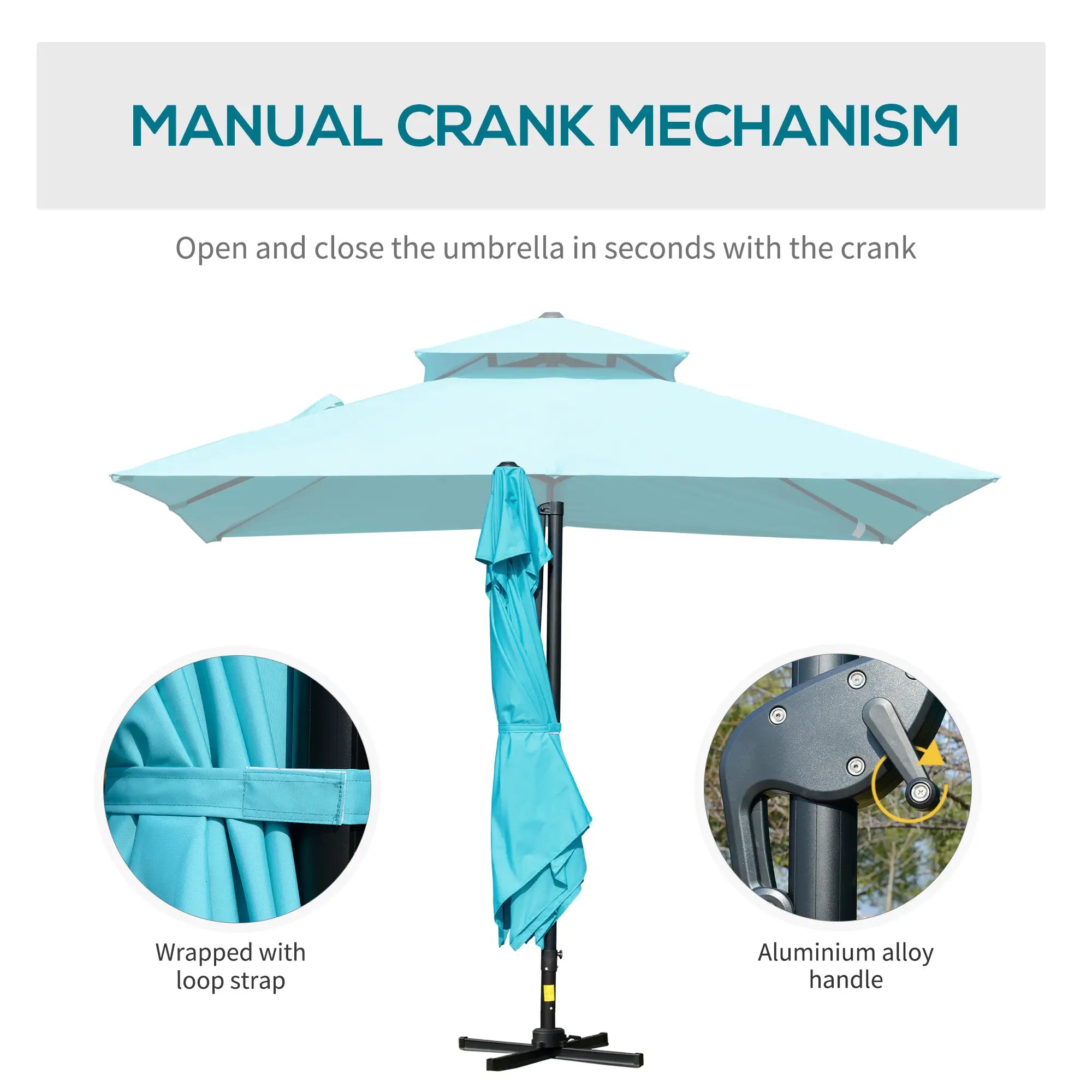 10' x 10' Cantilever Patio Umbrella, Double Top, 360° Rotation, Light Blue Cantilever Umbrellas at Gallery Canada