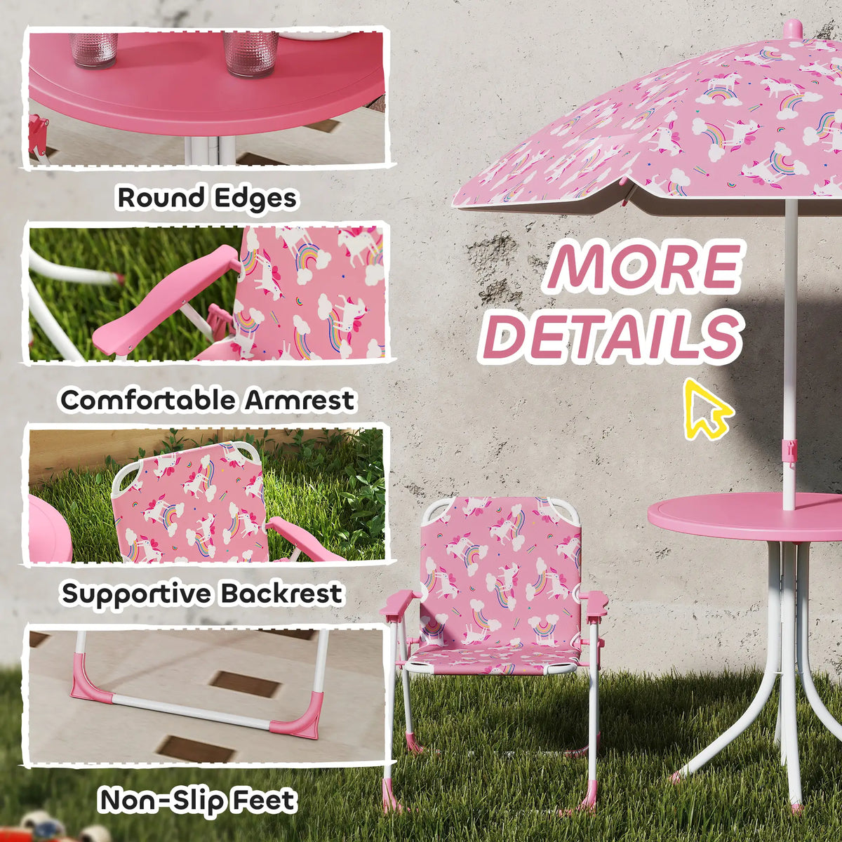 Kids Picnic Table Set, 2 Folding Chairs, Umbrella, Pink Kids Outdoor Furniture at Gallery Canada