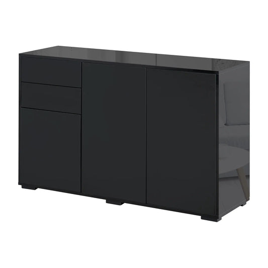 Modern Kitchen Sideboard, Coffee Bar with 2 Drawers, Black Bar Cabinets Black, High Gloss Black (Top and Side Panels) at Gallery Canada