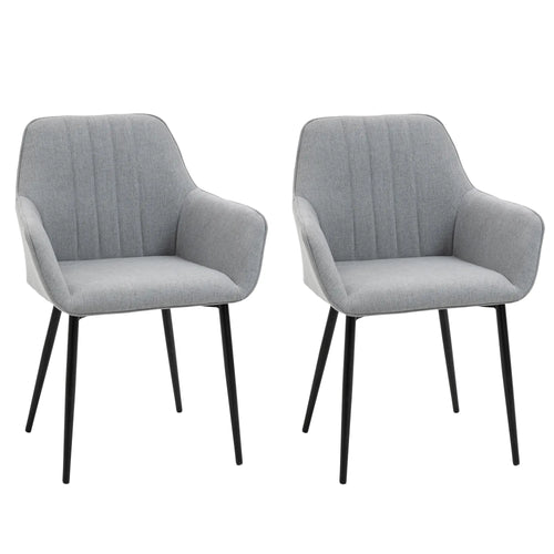 Upholstered Linen Dining Chairs, Set of 2, Metal Legs, Light Grey