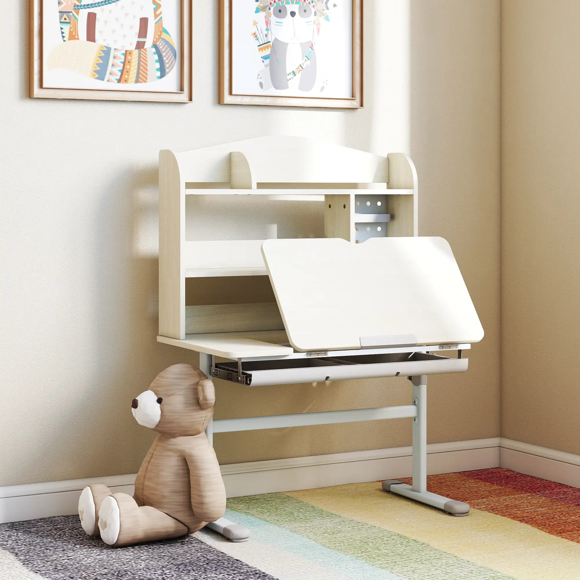 Kids Desk, Height Adjustable, Tilted Desktop, Storage, Drawer, Pegboard, 3-12 Years Kids Desk Sets at Gallery Canada
