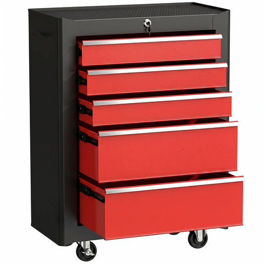 5-Drawer Rolling Tool Chest, Lockable Tool Cabinet, 4 Wheels, Black, Red Tool Organizers Red and Black at Gallery Canada