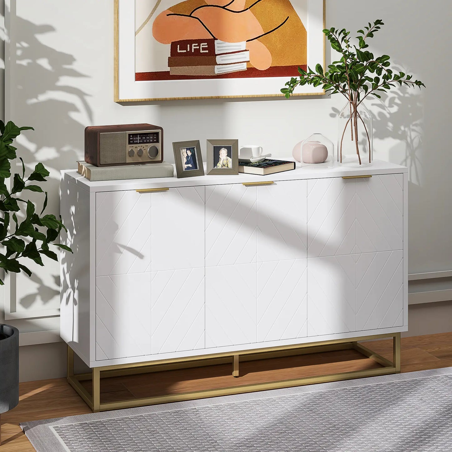 Sideboard Storage Cabinet, 3 Doors, Adjustable Shelves, White Kitchen Pantry Cabinets at Gallery Canada
