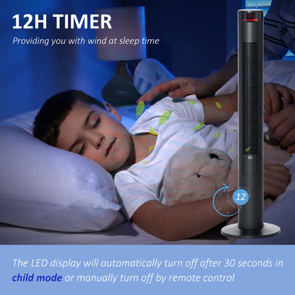 Freestanding Tower Fan, 3 Speed, 12h Timer, Oscillating, LED, Remote, Black Tower Fans at Gallery Canada