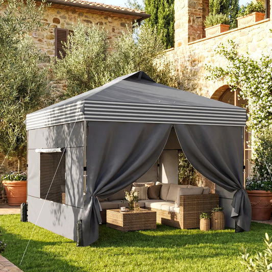 10 x 10 ft Pop Up Canopy Tent, 4 Sidewalls, UPF 50+, Wheeled Bag, Dark Grey Pop Up Canopies Dark Grey, White at Gallery Canada