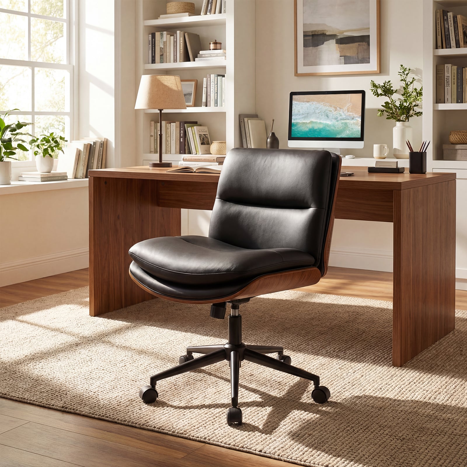 Armless Office Chair, Curved Backrest, Padded Seat, Black Armless Chairs at Gallery Canada