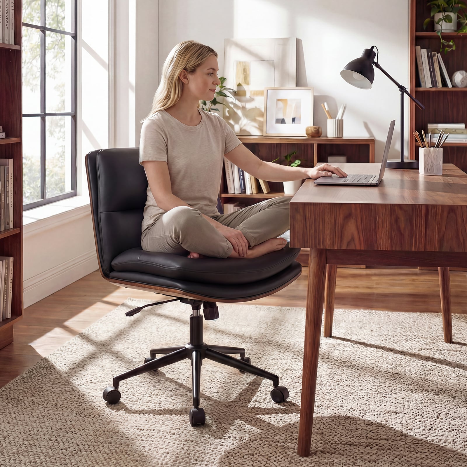 Armless Office Chair, Curved Backrest, Padded Seat, Black Armless Chairs at Gallery Canada