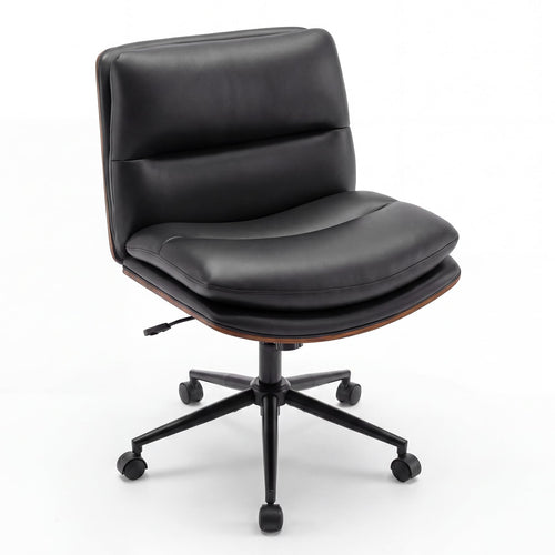 Armless Office Chair, Curved Backrest, Padded Seat, Black