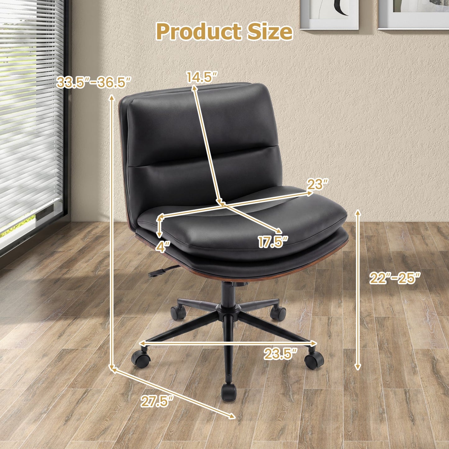 Armless Office Chair, Curved Backrest, Padded Seat, Black Armless Chairs at Gallery Canada