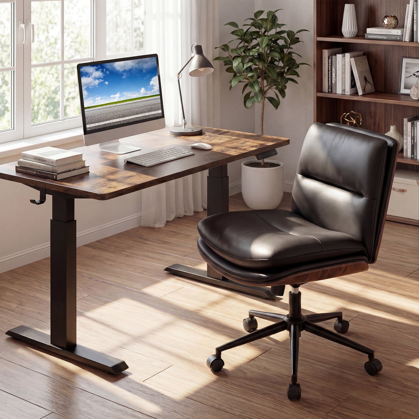 Armless Office Chair, Curved Backrest, Padded Seat, Black Armless Chairs at Gallery Canada