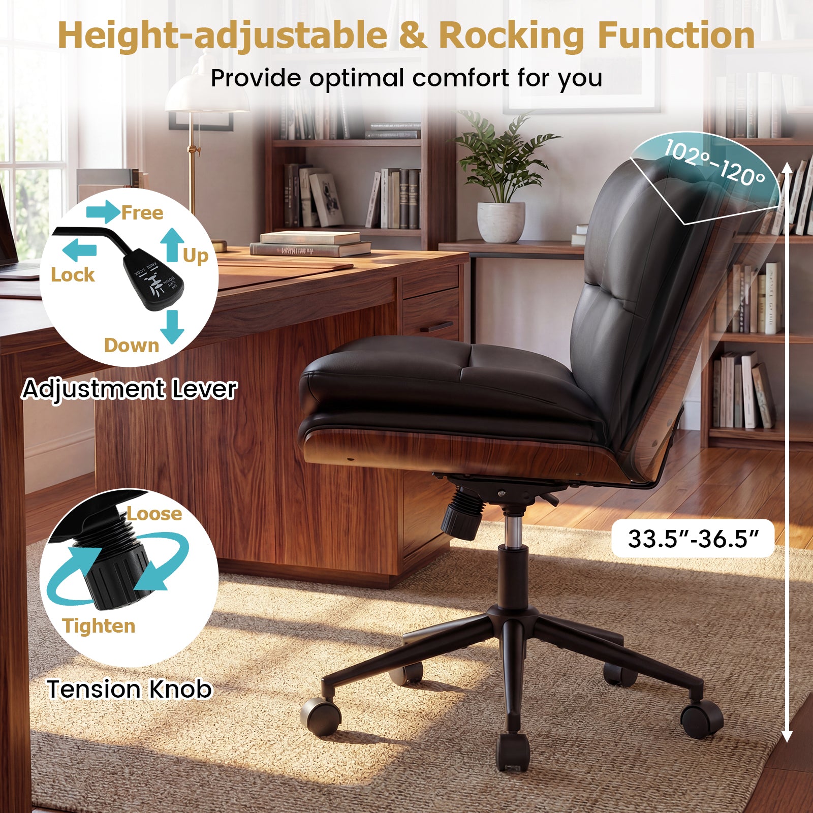 Armless Office Chair, Curved Backrest, Padded Seat, Black Armless Chairs at Gallery Canada