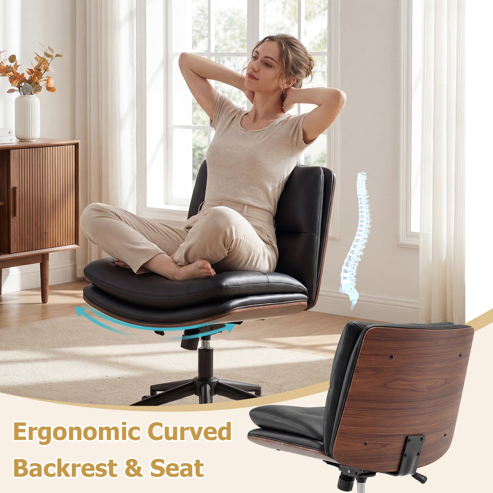 Armless Office Chair, Curved Backrest, Padded Seat, Black Armless Chairs at Gallery Canada