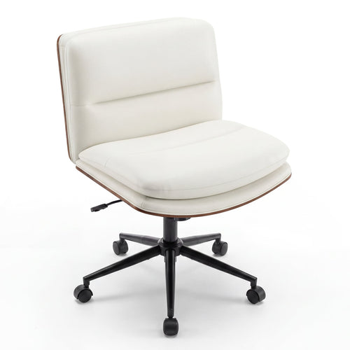 Armless Office Chair, Curved Backrest, Padded Seat, White