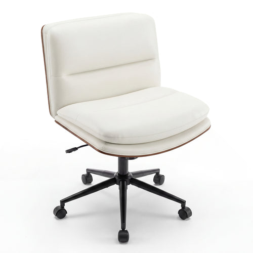 Armless Office Chair, Curved Backrest, Padded Seat, White