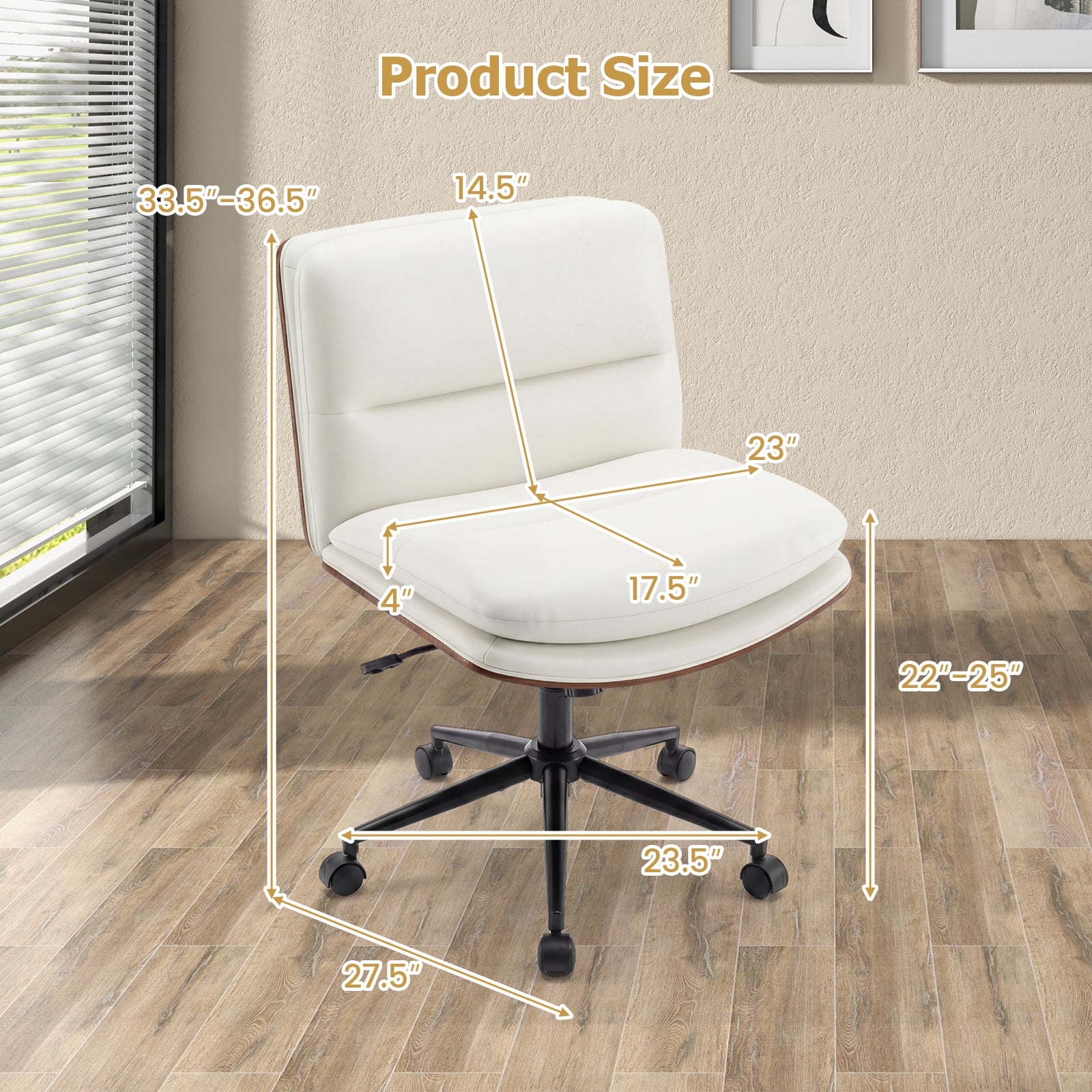 Armless Office Chair, Curved Backrest, Padded Seat, White Armless Chairs at Gallery Canada