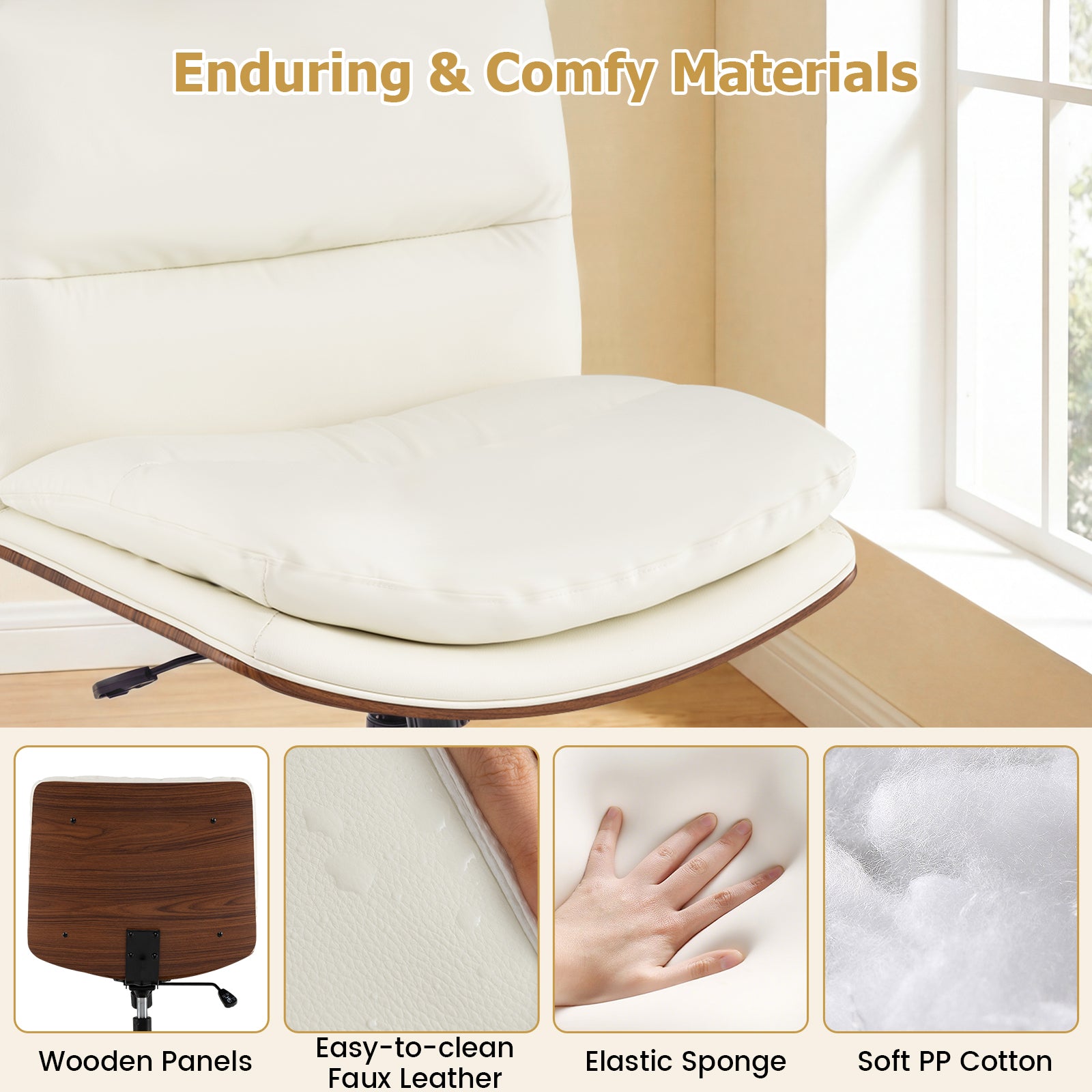 Armless Office Chair, Curved Backrest, Padded Seat, White Armless Chairs at Gallery Canada