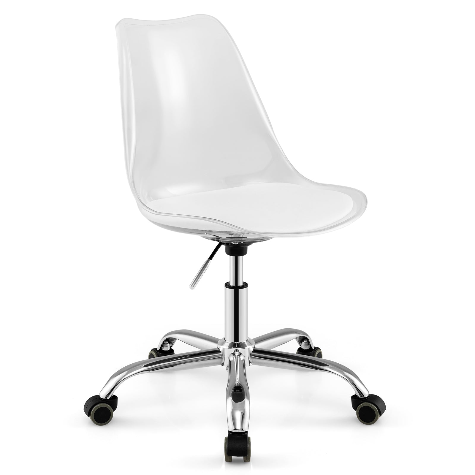 Armless Rolling Office Chair with Swivel Seat and PU Leather Cushion, White Armless Chairs at Gallery Canada
