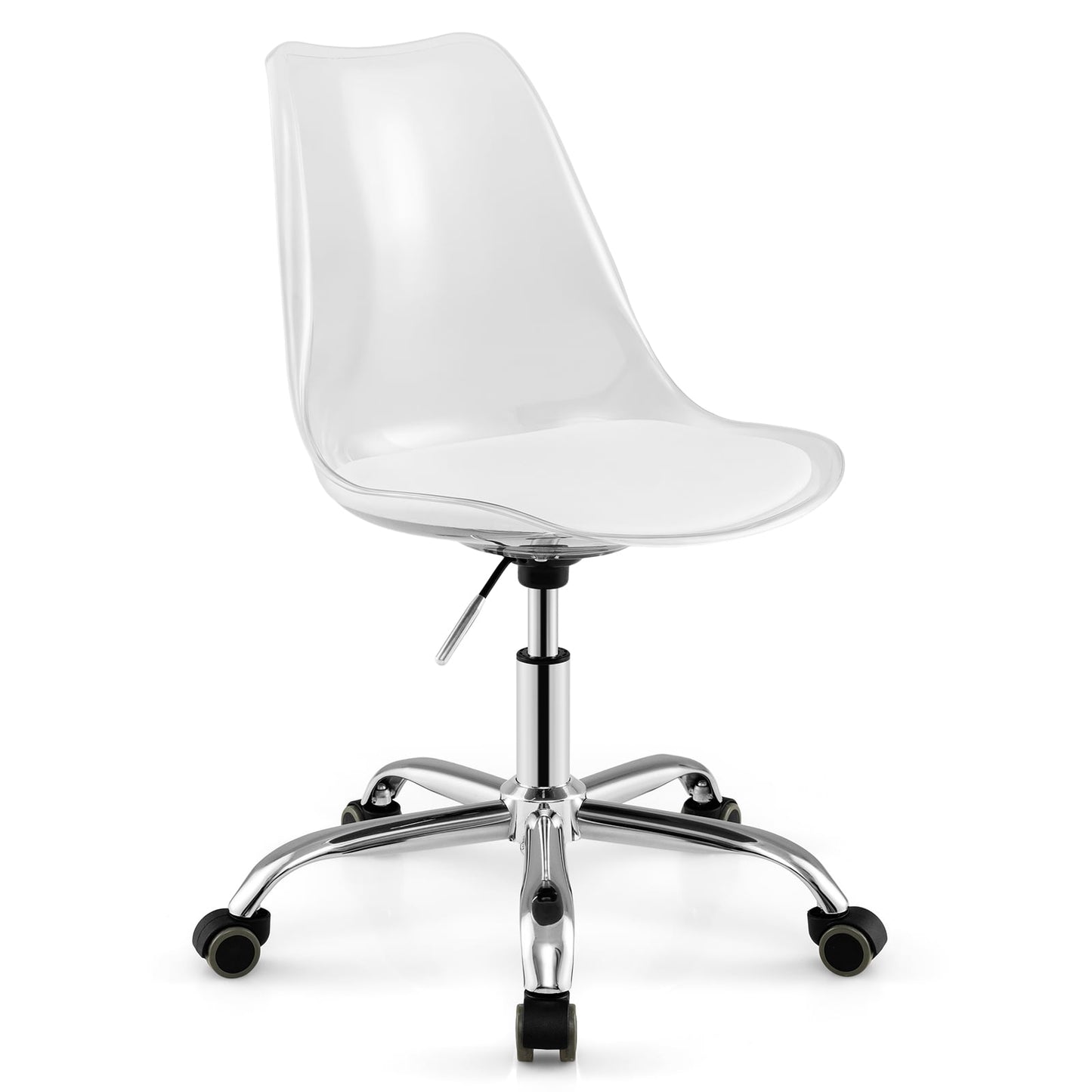 Armless Rolling Office Chair, Swivel Seat, PU Leather Cushion, White Armless Chairs at Gallery Canada