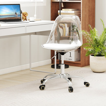 Armless Rolling Office Chair with Swivel Seat and PU Leather Cushion, White Armless Chairs at Gallery Canada