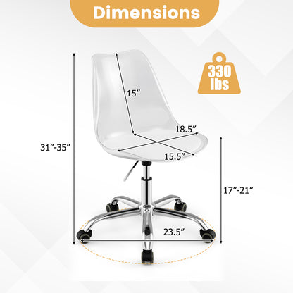 Armless Rolling Office Chair with Swivel Seat and PU Leather Cushion, White Armless Chairs at Gallery Canada