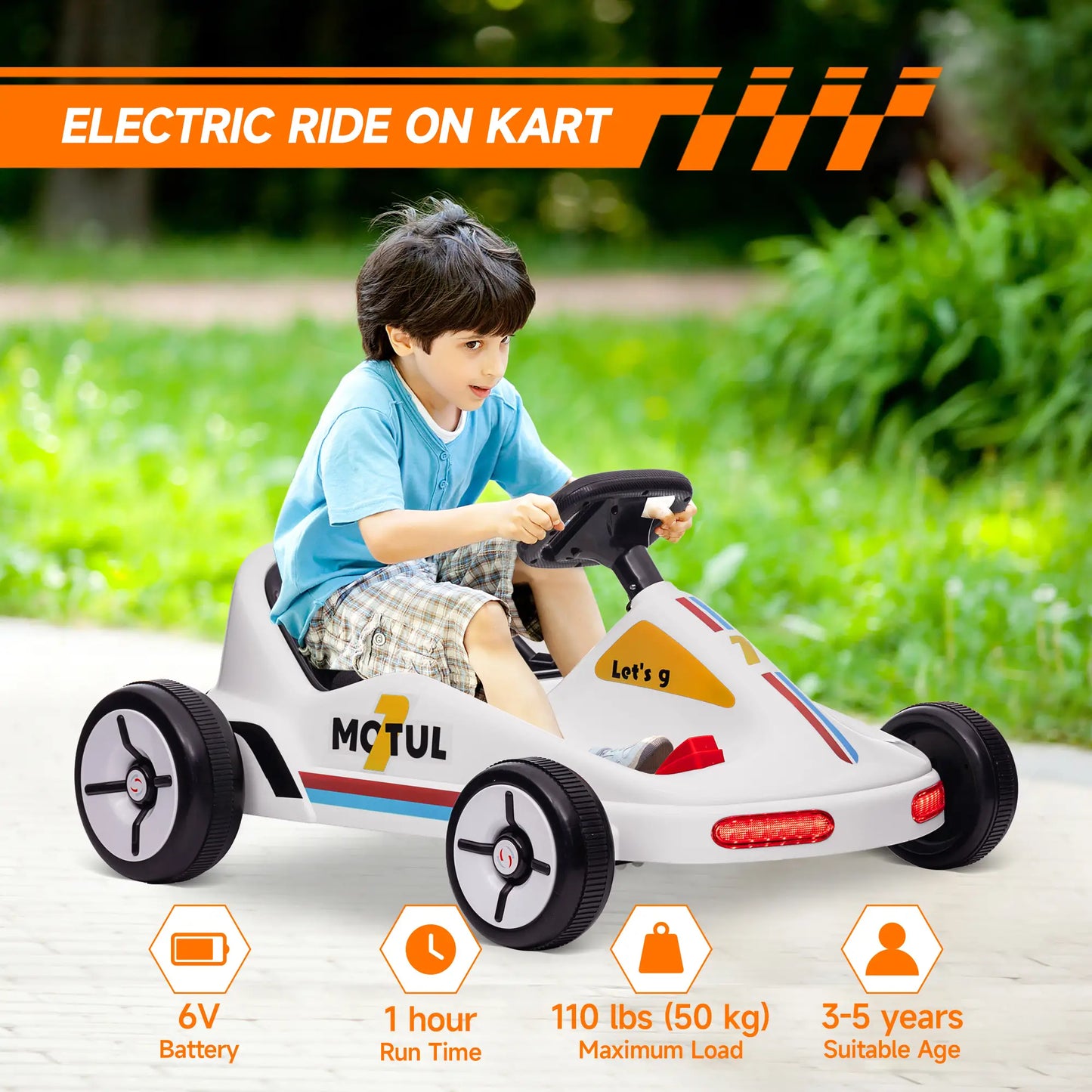 6V Electric Go Kart for Kids, Music Light Horn, White Electric Ride On Toys at Gallery Canada