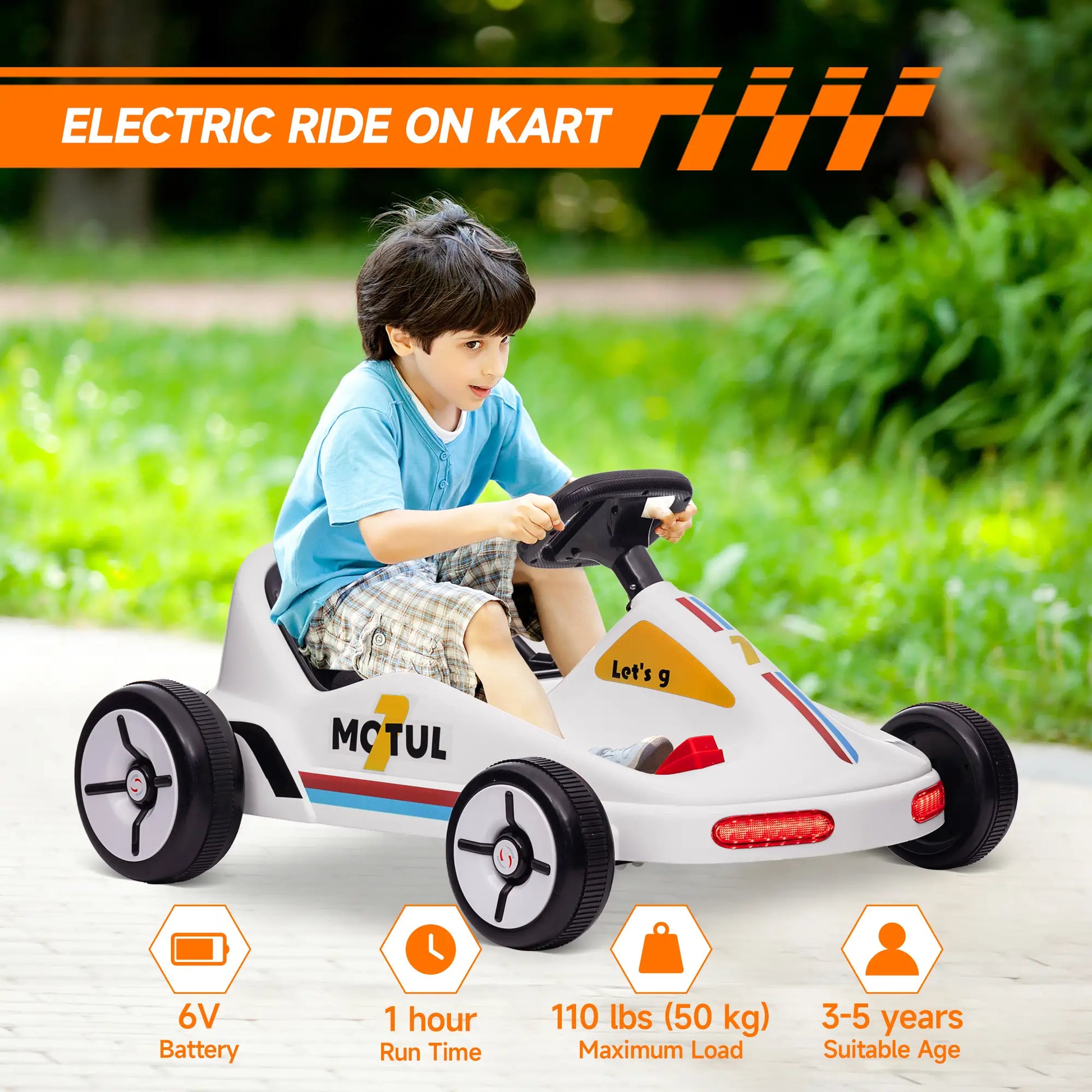 6V Electric Go Kart for Kids, Music Light Horn, White Electric Ride On Toys at Gallery Canada