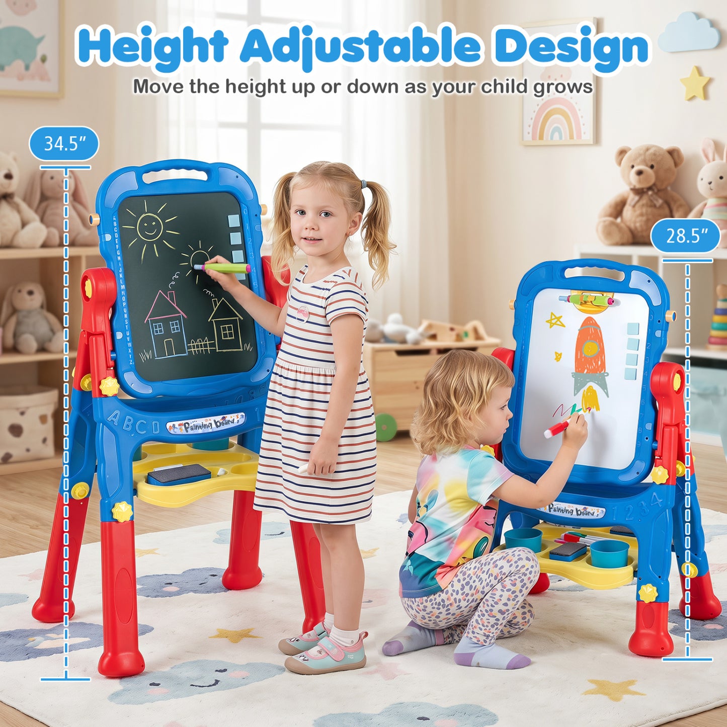 Art Easel for Kids, Adjustable Height, Blue