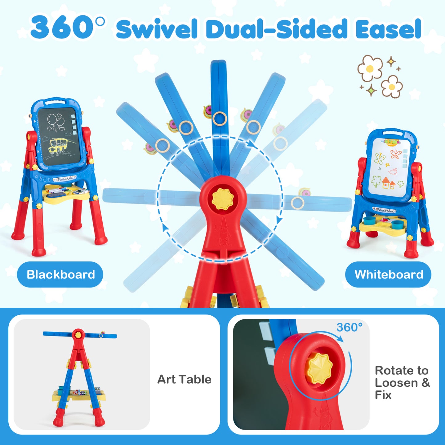 Art Easel for Kids, Adjustable Height, Blue
