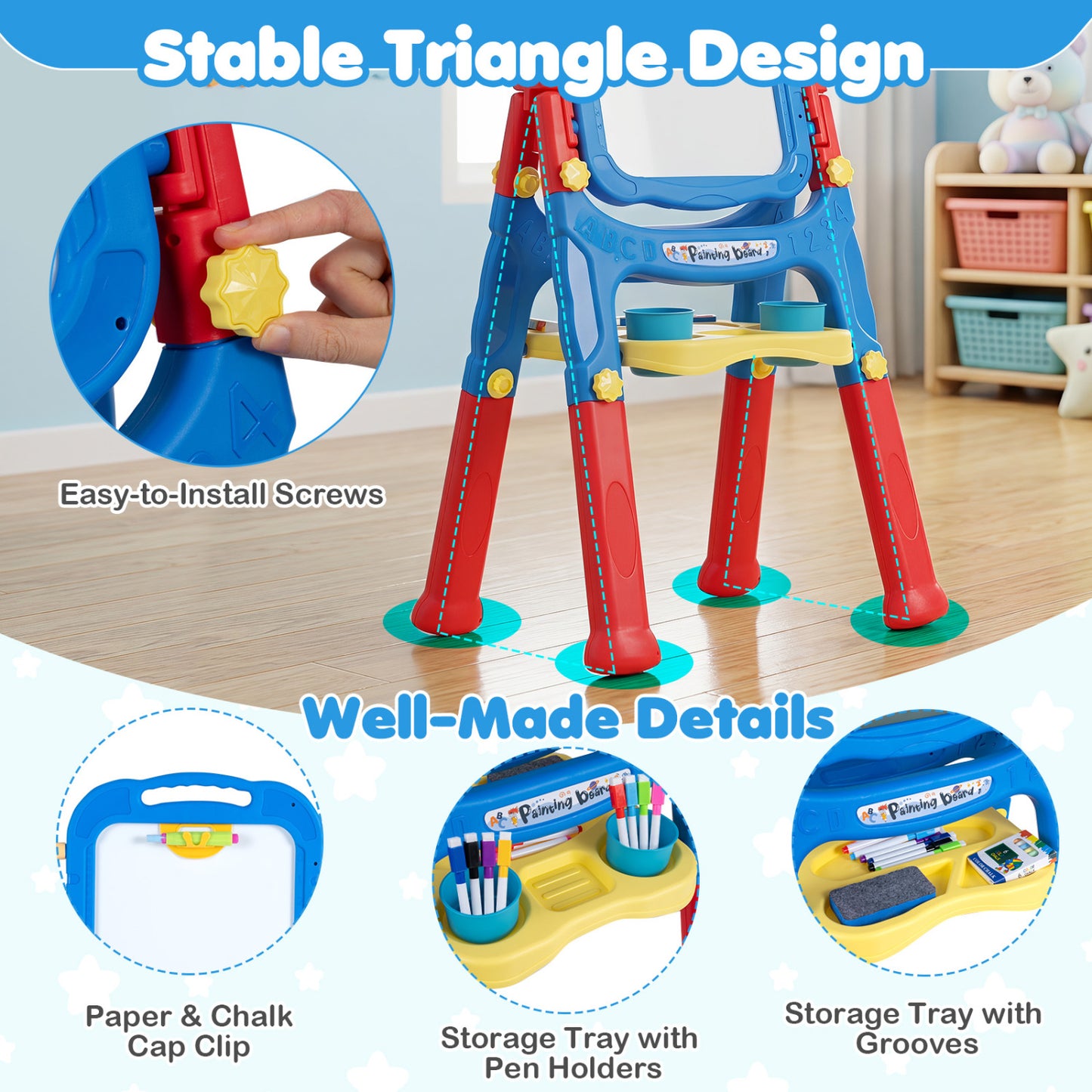 Art Easel for Kids, Adjustable Height, Blue