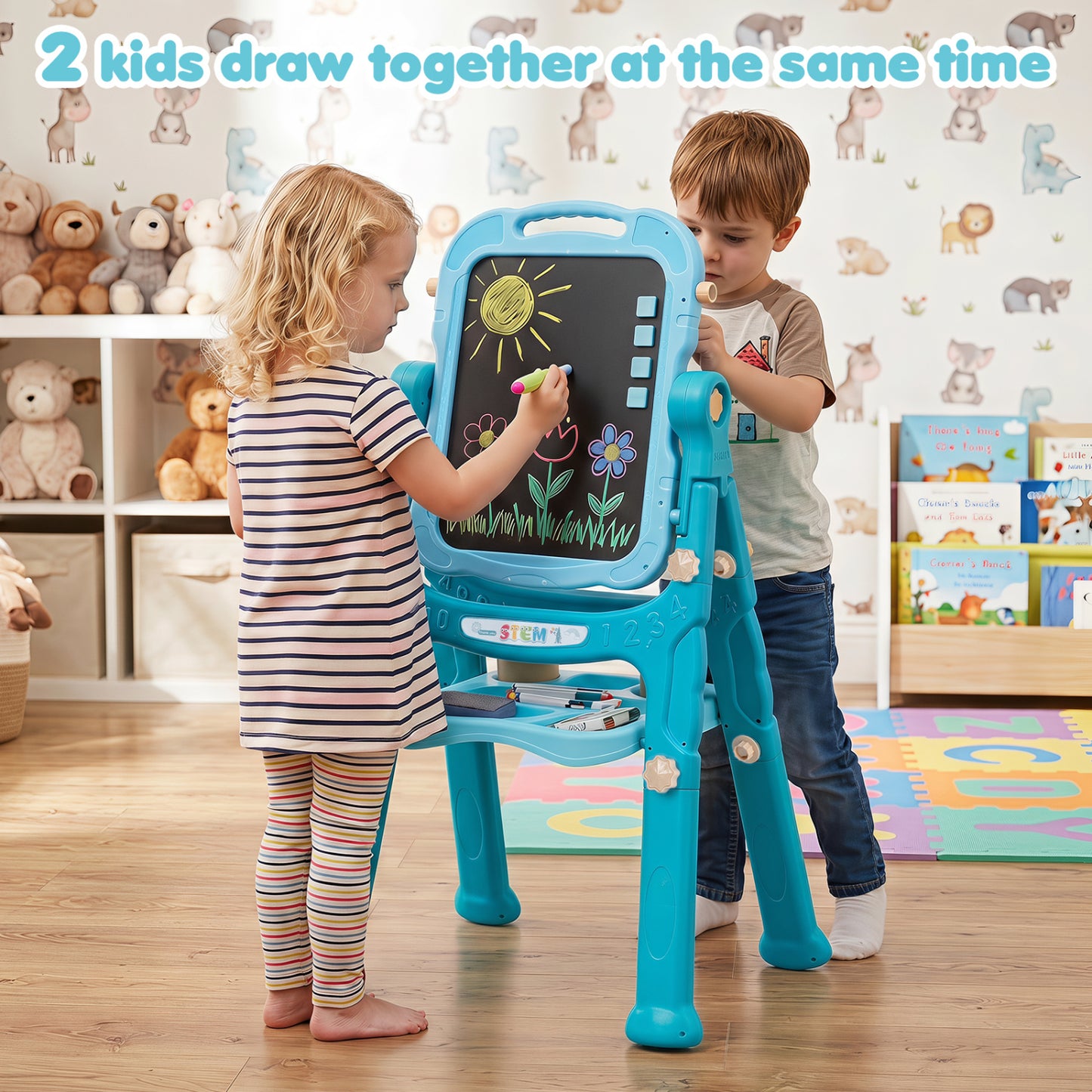 Kids Art Easel with Adjustable Height, Green