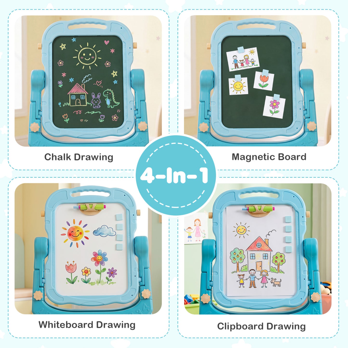 Kids Art Easel with Adjustable Height, Green