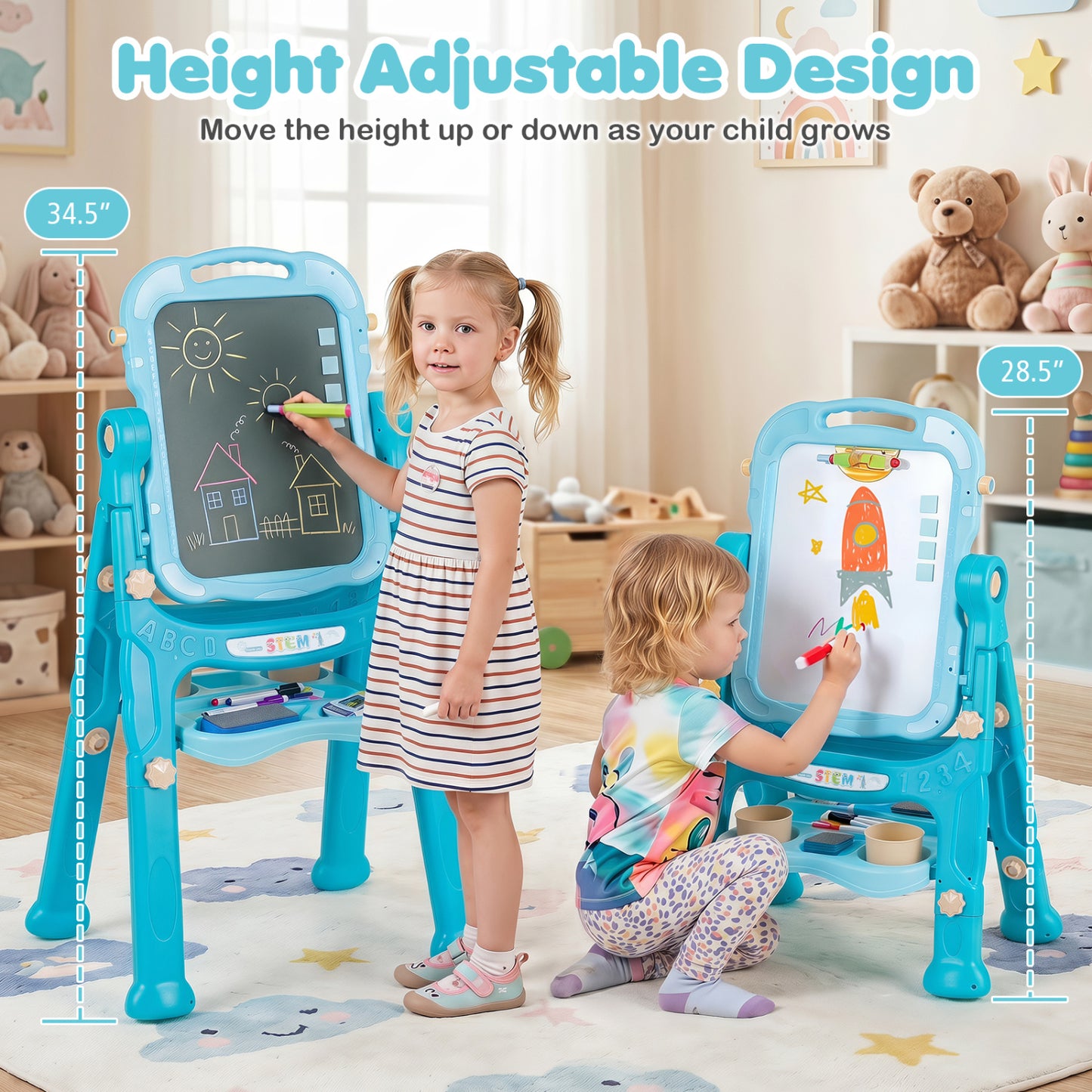 Kids Art Easel with Adjustable Height, Green
