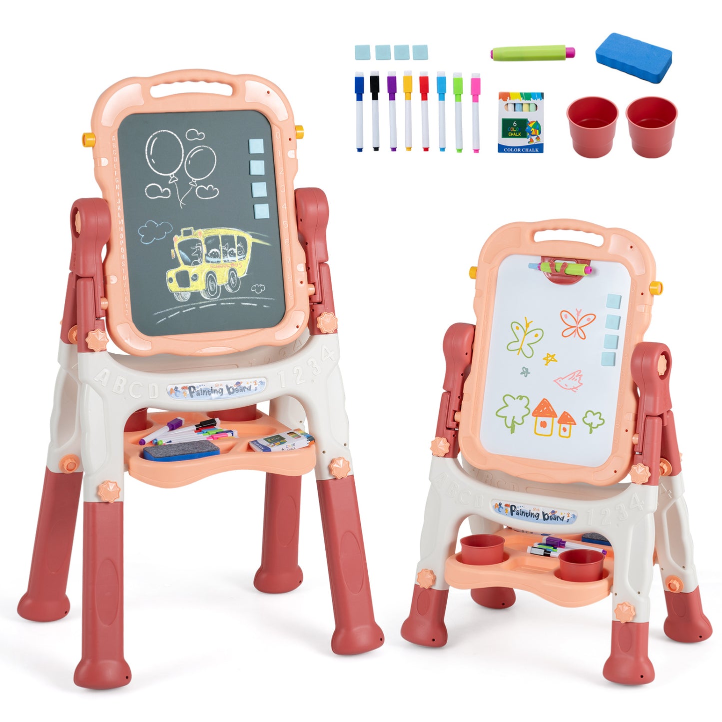 Art Easel for Kids, Adjustable Height, Pink