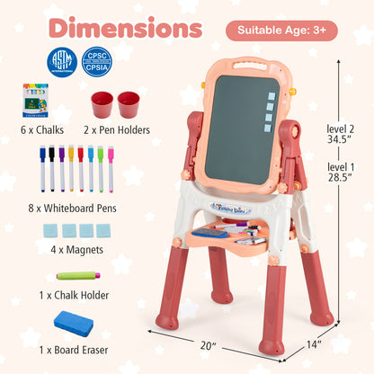 Art Easel for Kids, Adjustable Height, Pink