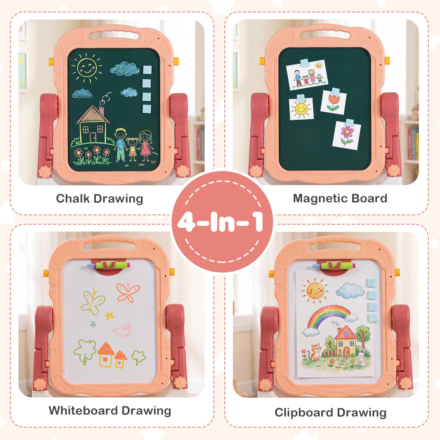 Art Easel for Kids, Adjustable Height, Pink