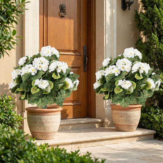Artificial Begonia Ball Trees, Set of 2, 13 inch, White Faux Plants White at Gallery Canada