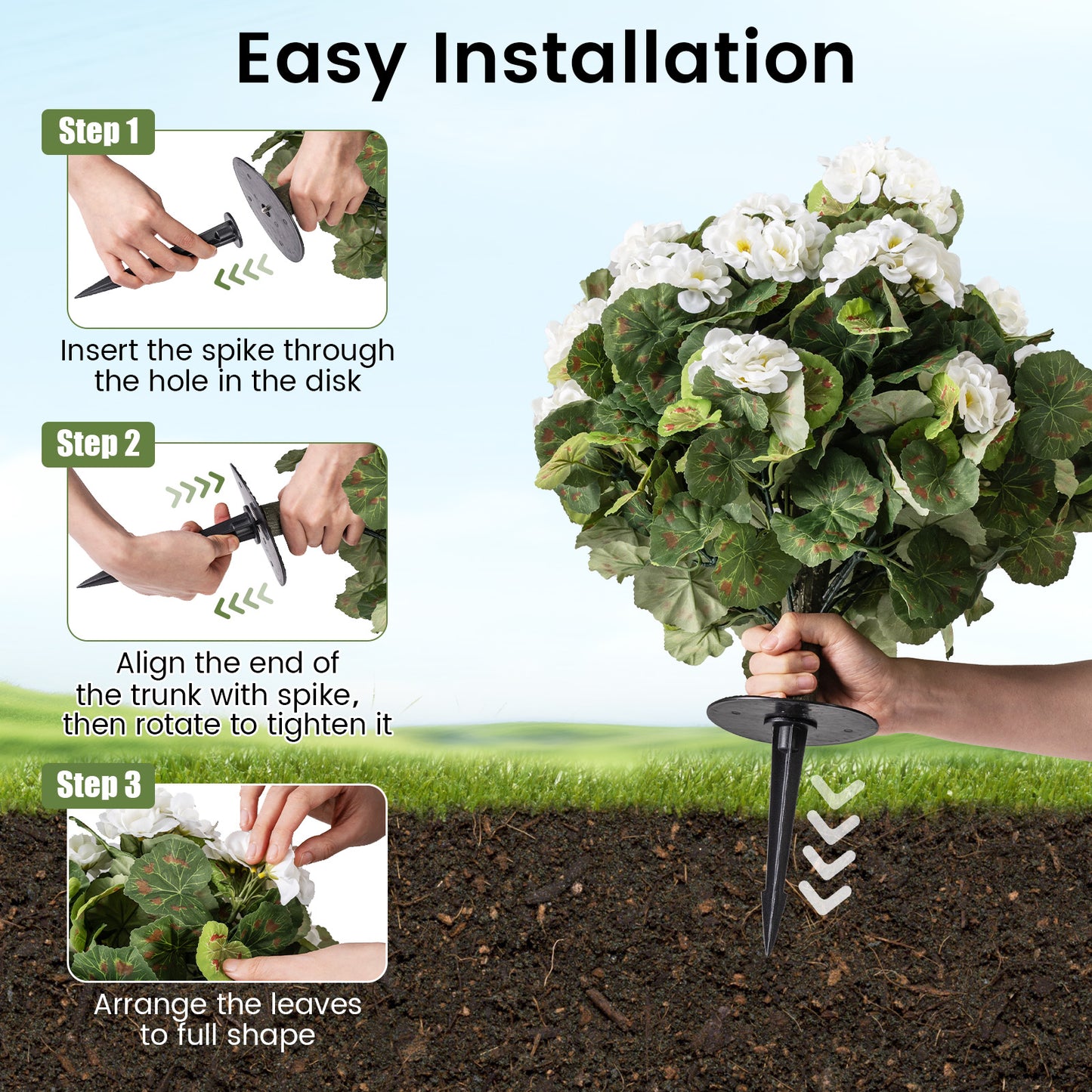 Artificial Begonia Ball Trees, Set of 2, 13 inch, White Faux Plants at Gallery Canada