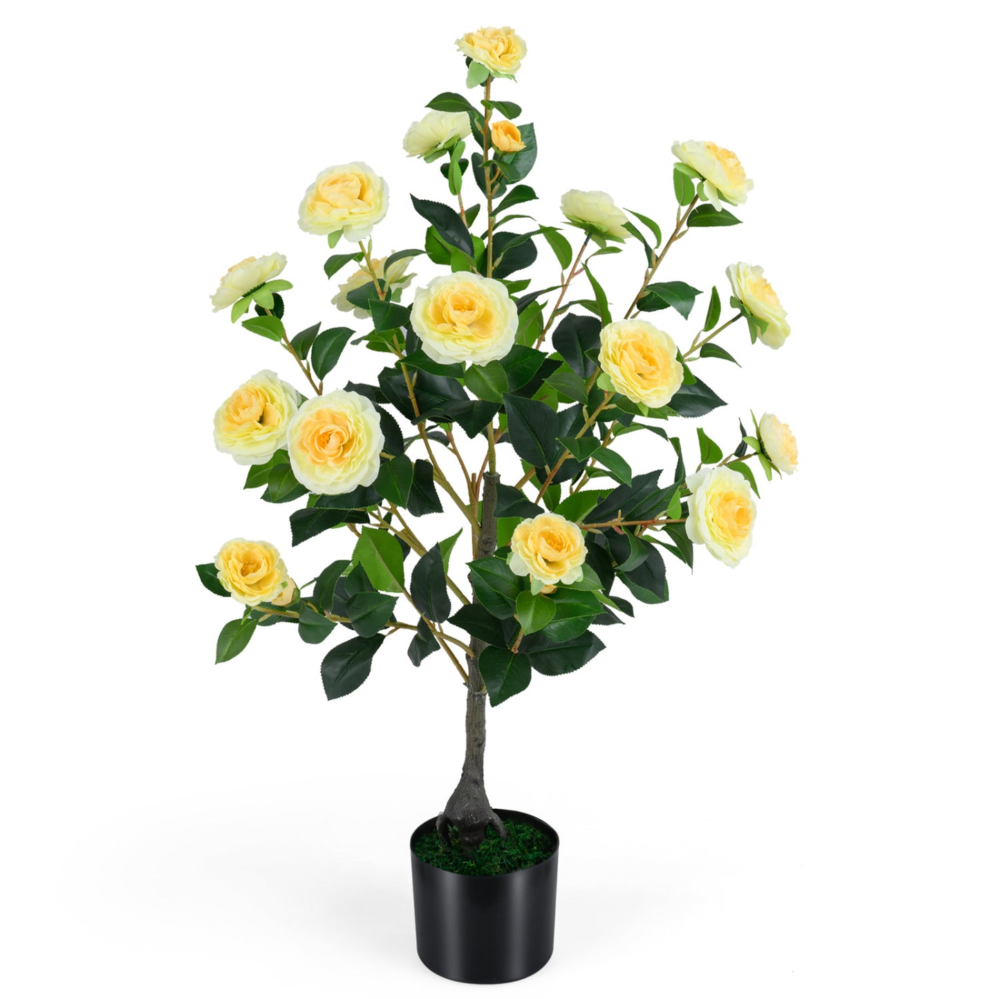 Artificial Camellia Tree, Cement Pot, Yellow Faux Plants at Gallery Canada