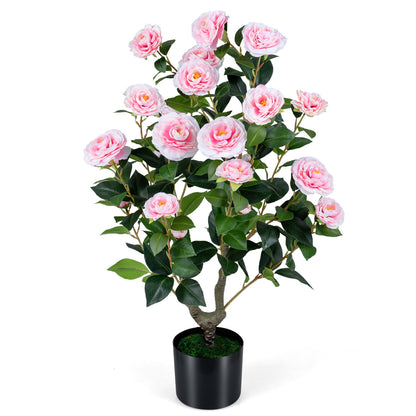 Artificial Camellia Tree, Cement-Filled Pot, Pink Faux Plants Pink at Gallery Canada