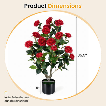 Artificial Camellia Tree Faux Flower Plant in Cement-Filled Pot, Red Faux Plants at Gallery Canada