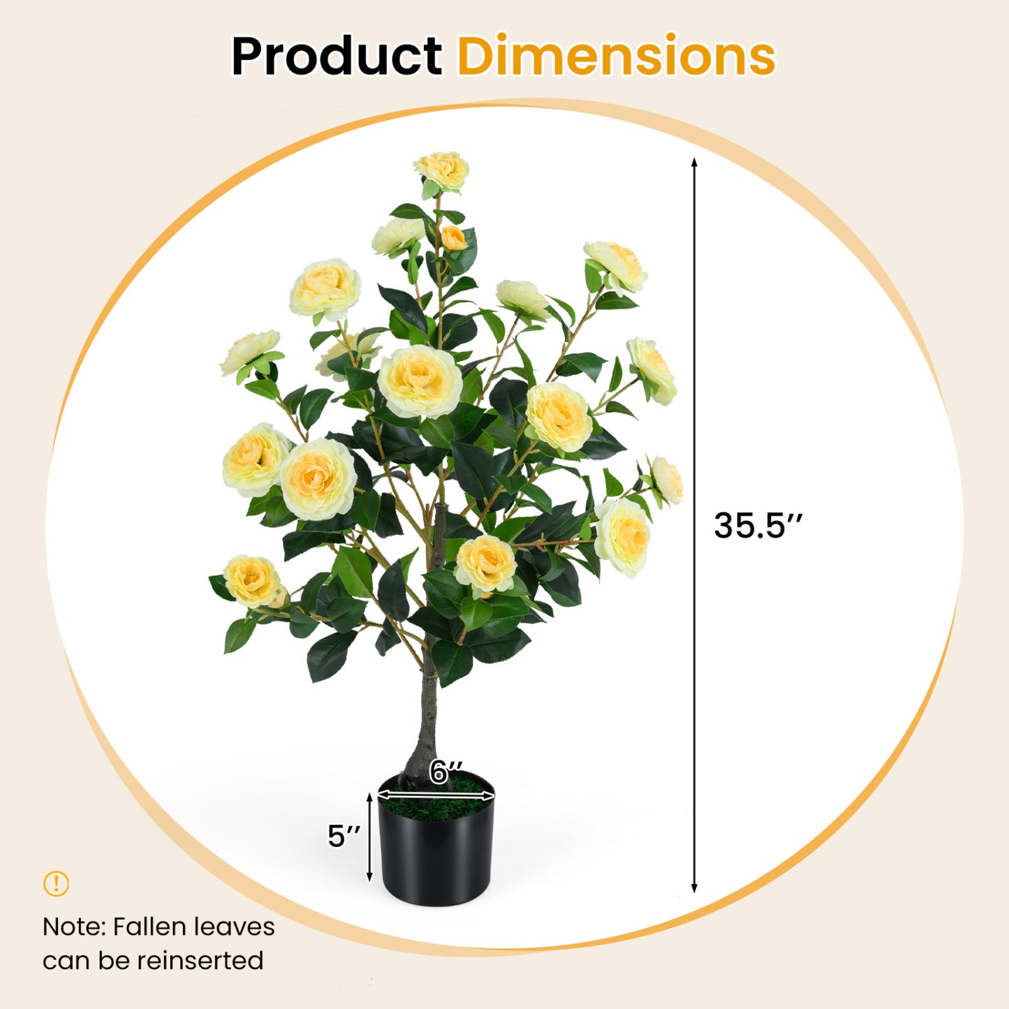 Artificial Camellia Tree, Cement Pot, Yellow Faux Plants at Gallery Canada