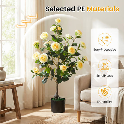 Artificial Camellia Tree, Cement Pot, Yellow Faux Plants at Gallery Canada