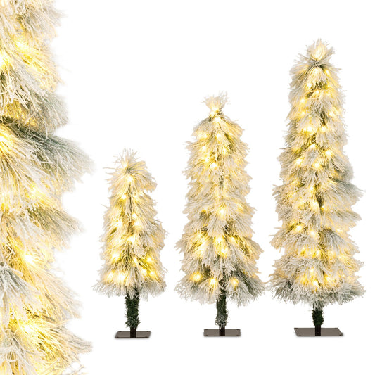 Artificial Christmas Tree Set of 3 with Snow-flocked Branch Tips and LED Lights, Green Christmas Tree Options at Gallery Canada